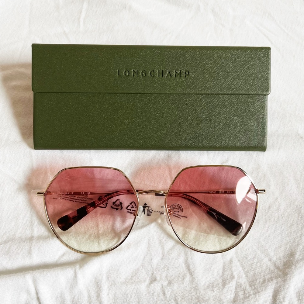 Longchamp Geometric Round Pink Gradient Silver Sunglasses New in Box